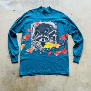 Vintage Habitat Animal T Shirt Raccoon Long Sleeve 90s Single Stitch